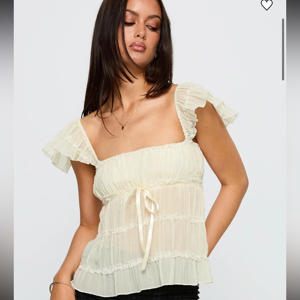 Brighter than stars tiered top cream Elegant Cream Ruffled Women's Top